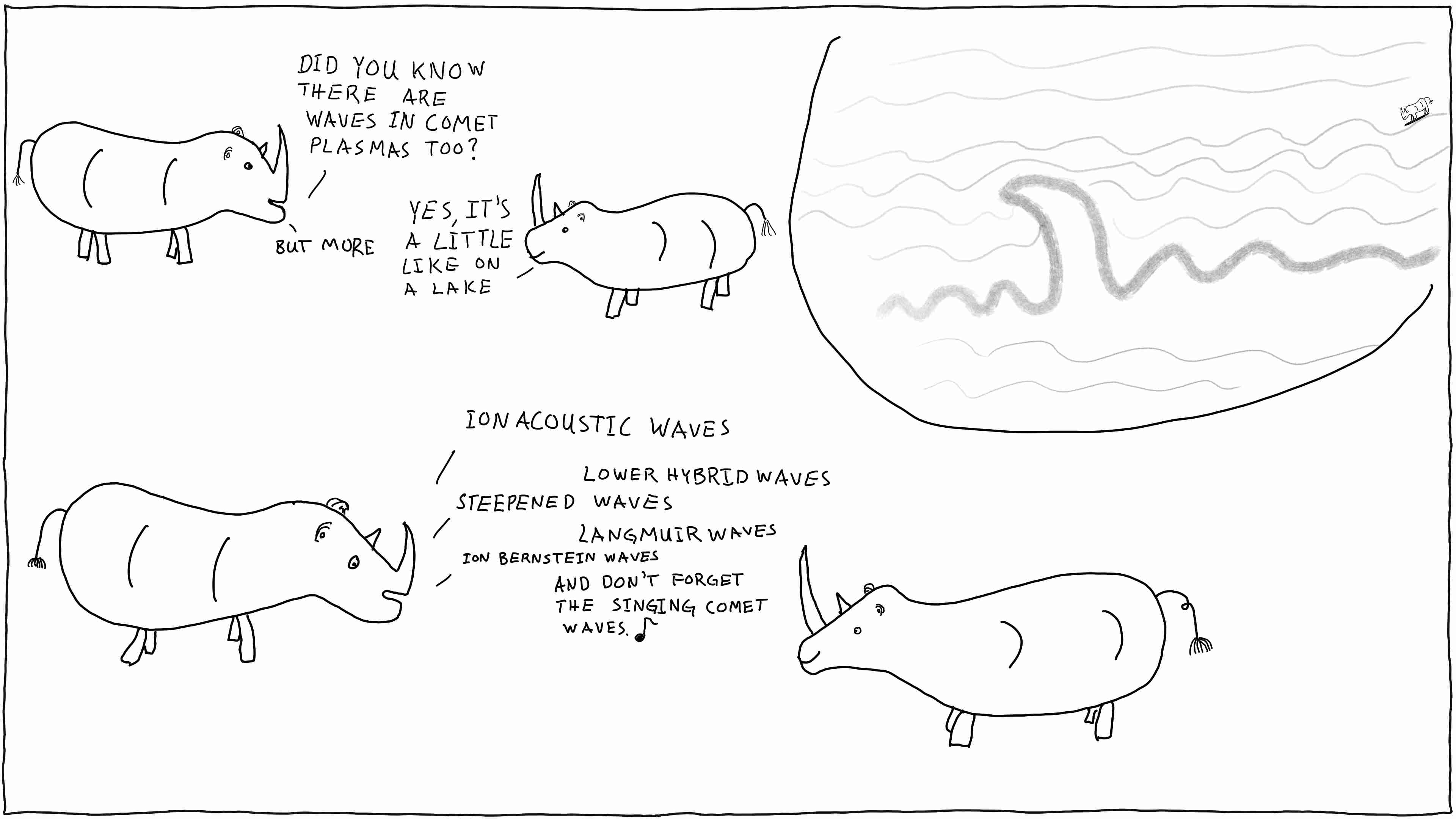 Rhinos talking about waves at comets
