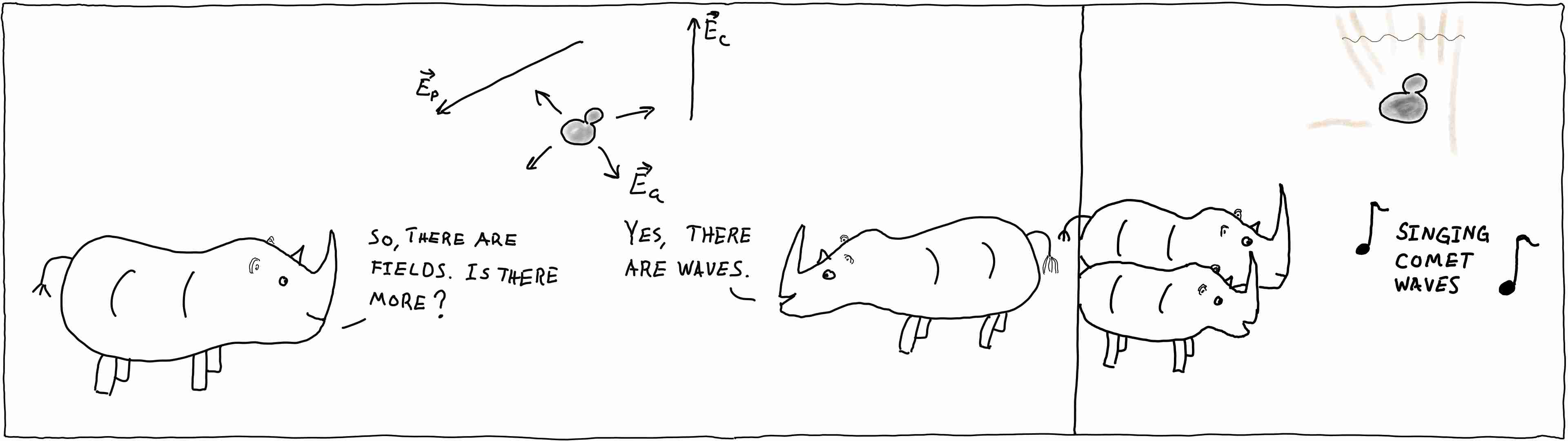 Rhinos talking about fields and waves