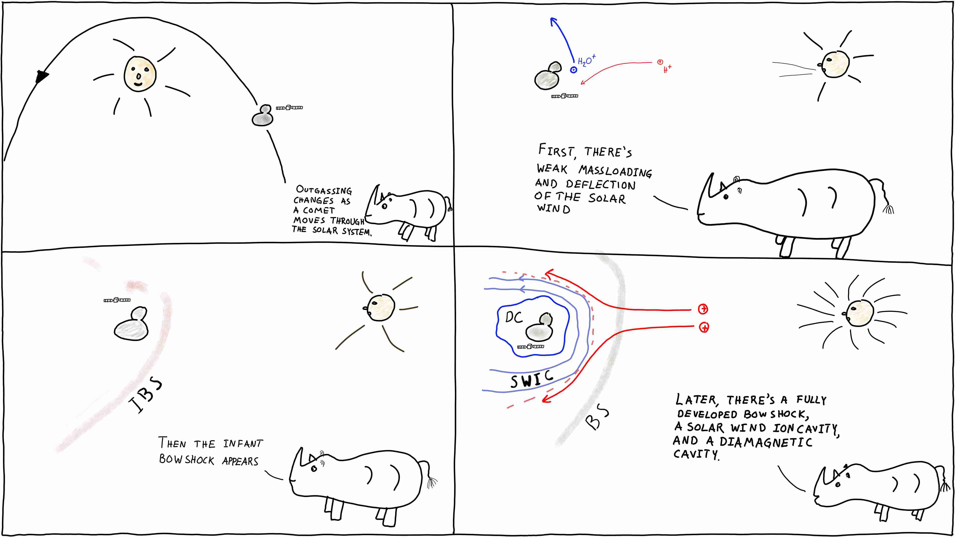 Rhinos explain comet-solar wind interaction